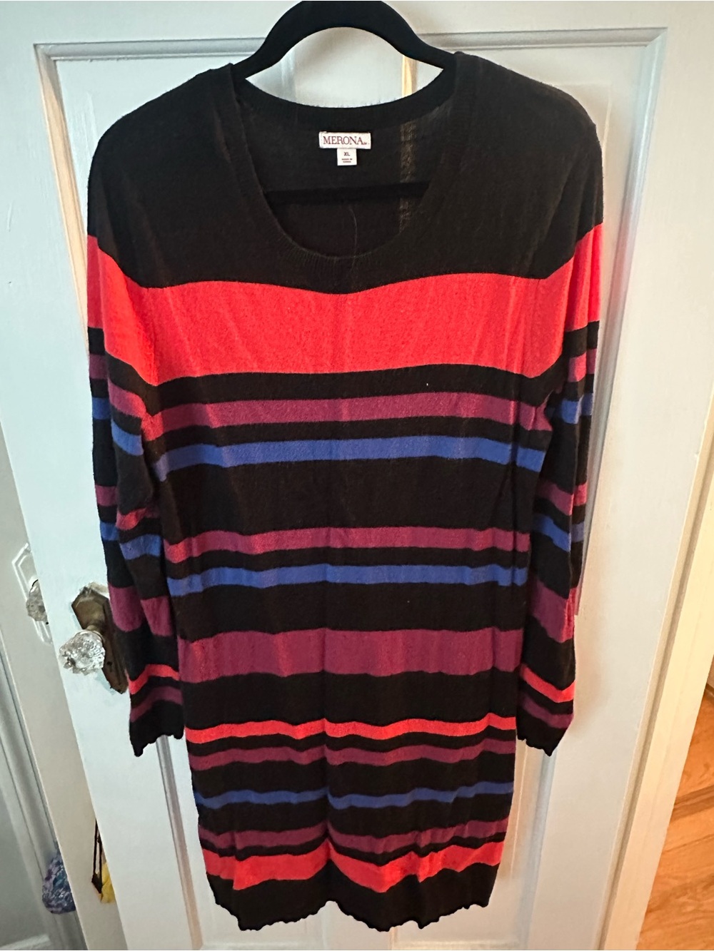 Merona Black Sweater Dress with Red, Purple & Blue Stripes